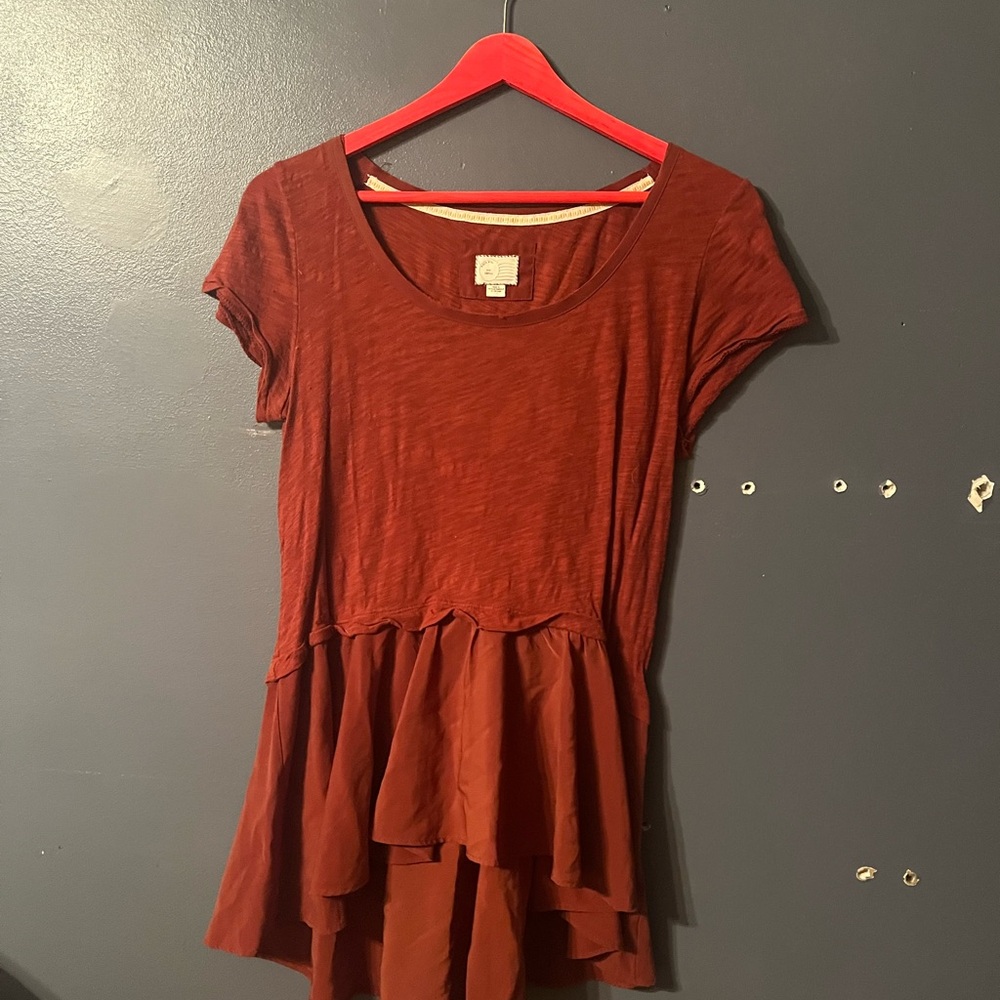 Anthropologie 9-HI5 STCL Burnt Orange Peplum Shirt